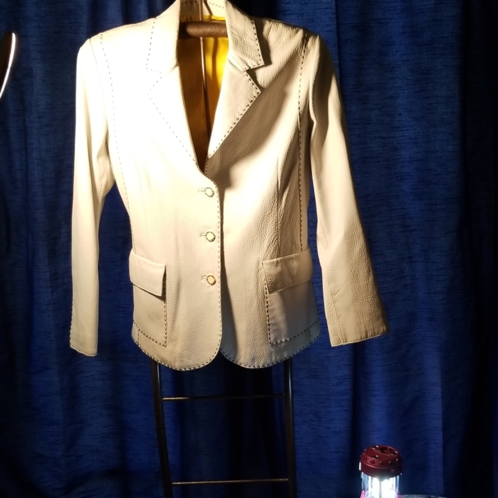 St John white leather jacket